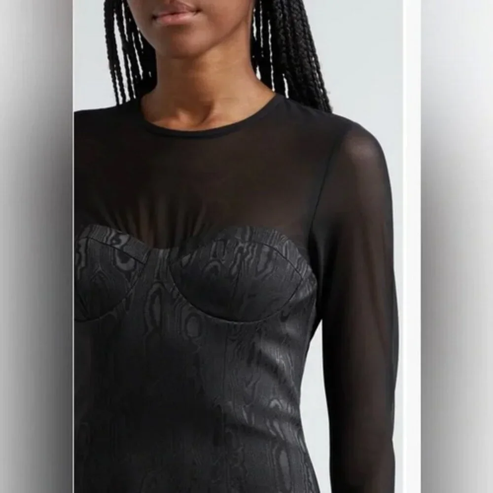 Alice + Olivia Black Takako Mesh Long Sleeve Minidress - Picture 4 of 4